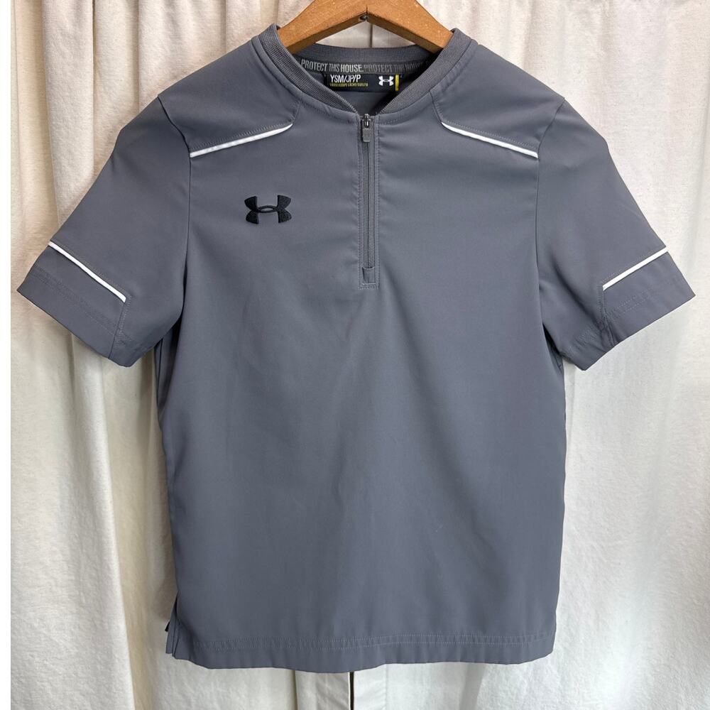 Under Armour Short Sleeve Quarter Zip Cage Baseball Batting Jacket Youth Small